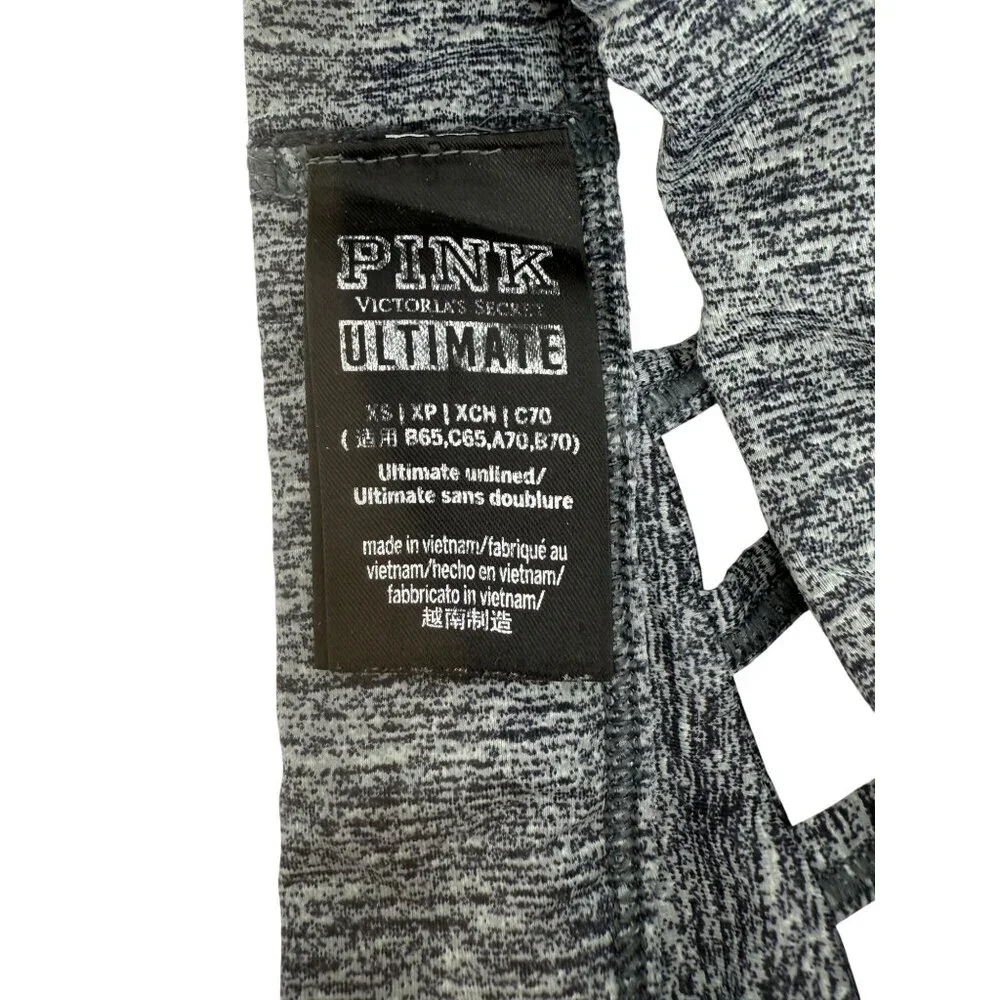 Victorias Secret PINK Strappy Back Gray Athletic Athleisure Sports Bra Ultimate - Picture 9 of 10